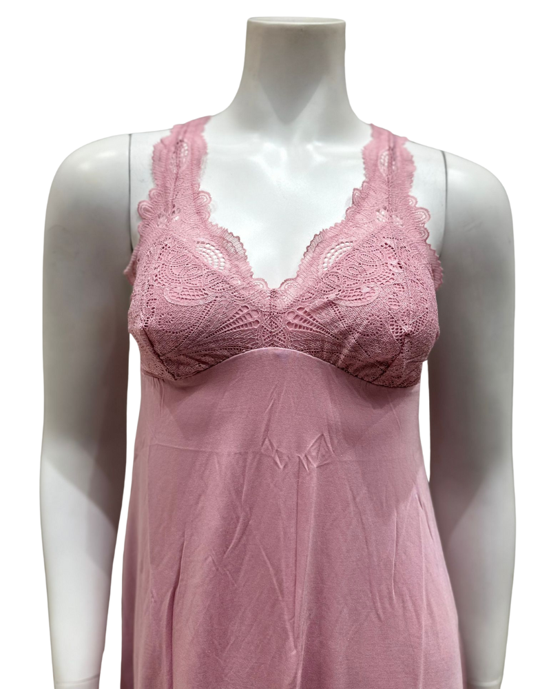 Fleur't 630 Pink Nectar Lace T-Back Short Modal Chemise myselflingerie.com