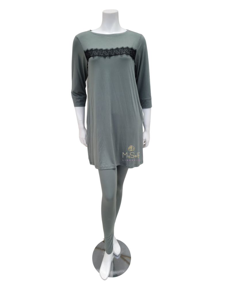 Oh! Zuza OZ210PJ Agave Green Accented Tunic Style Modal Pajamas Set myselflingerie.com