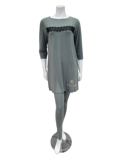 Oh! Zuza OZ210PJ Agave Green Accented Tunic Style Modal Pajamas Set myselflingerie.com