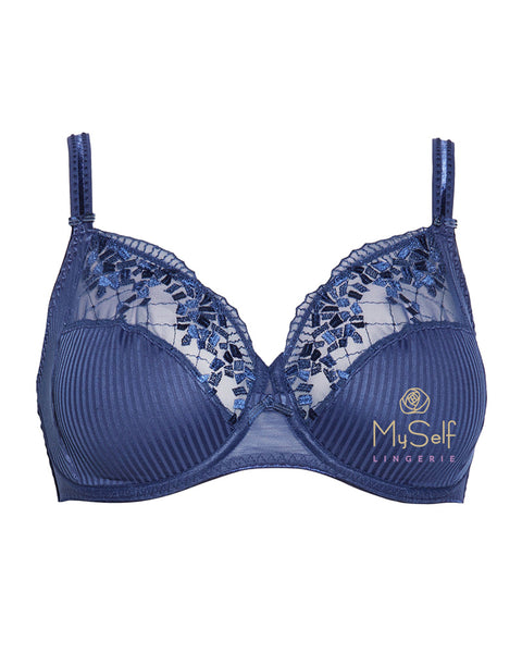 Chantelle Indigo Blue Pont Neuf Underwire 3 Part Cup Unlined Bra