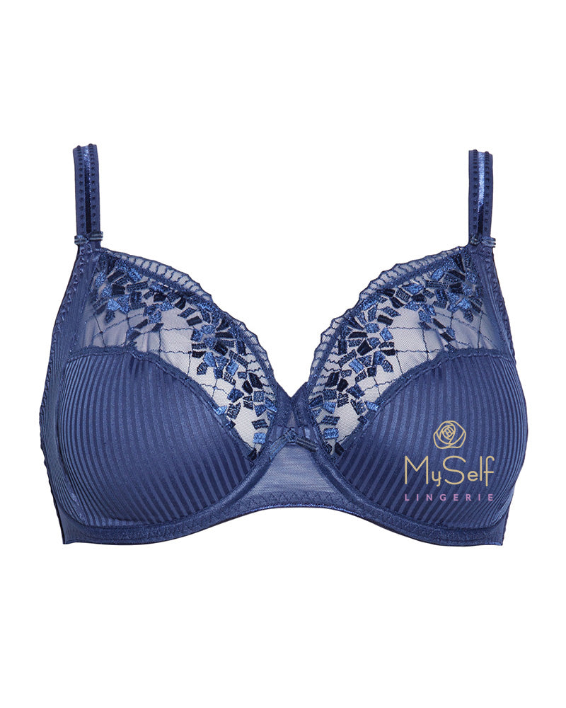 Chantelle Indigo Blue Pont Neuf Underwire 3 Part Cup Unlined Bra