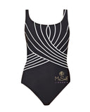 Gottex Black and White Line Pattern Swimsuit