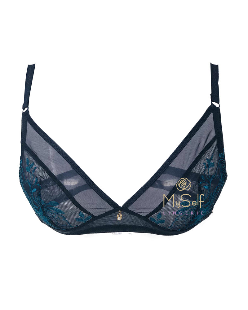 Marc and Andre Paris A9-0110-WF Navy and Teal Lace Wire Free Bralette MYSELFLINGERIE.COM