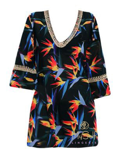 nbb 50991 Leaf Print Swim Cover Up myselflingerie.com
