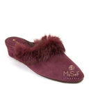 Jacques Levine Wine Suede and Fur Wedge Slipper