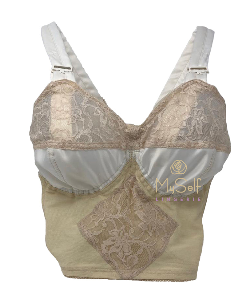 Edith Lances 7453 Satin and Lace Underwire Longline Bra myselflingerie.com