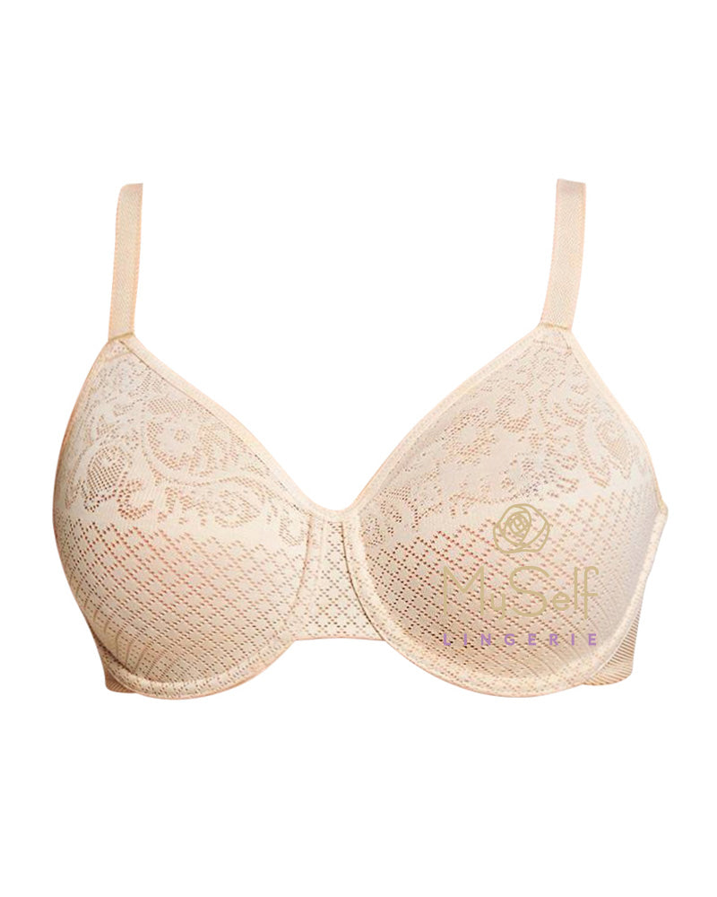 Wacoal 857210 Sand Lace Seamless Underwire Minimizer Bra MYSELFLINGERIE.COM