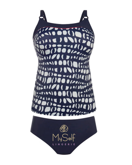 6552 Paris Navy and White Pattern Tankini