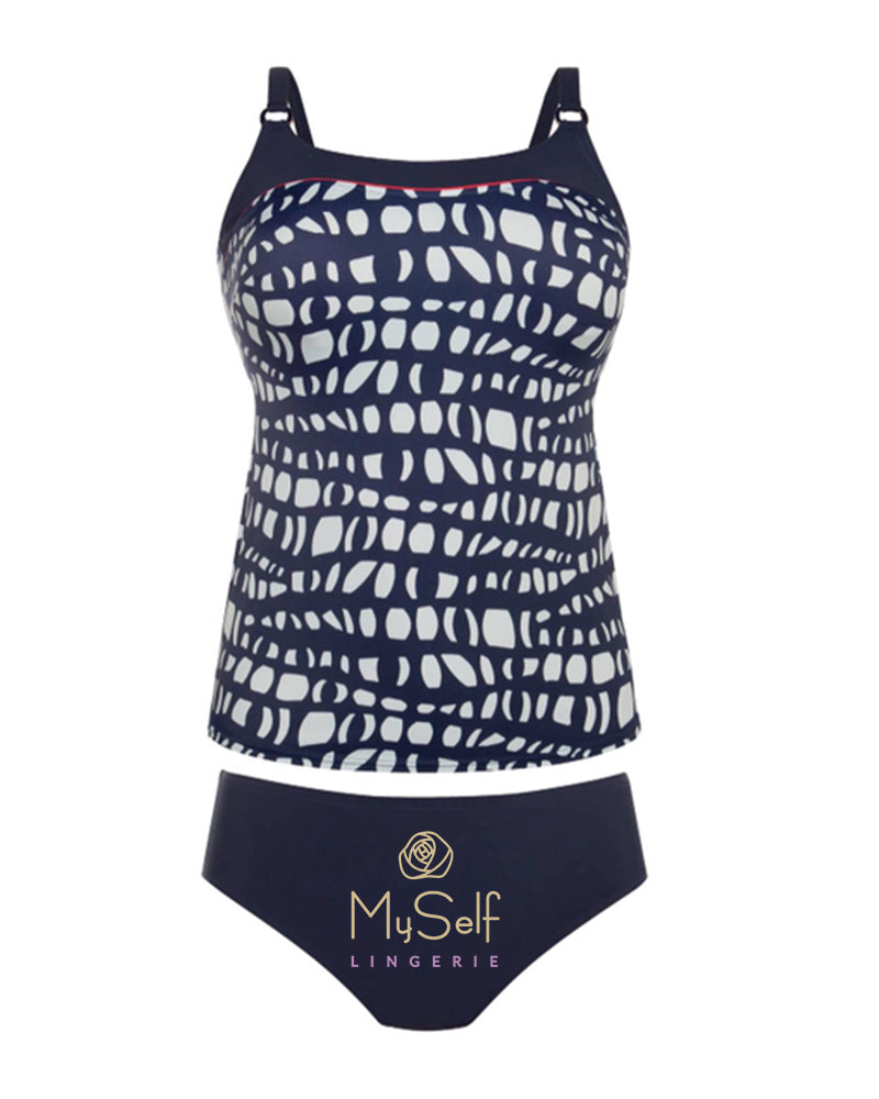 6552 Paris Navy and White Pattern Tankini