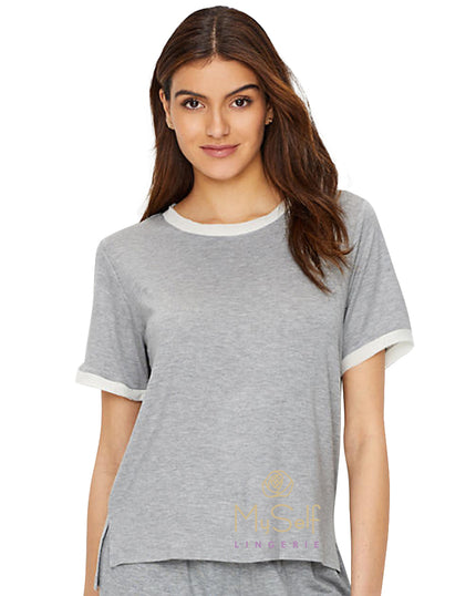 FLORA NIKROOZ Q80827 Chiffon Trimmed Modal Pajama Shirt MYSELFLINGERIE.COM