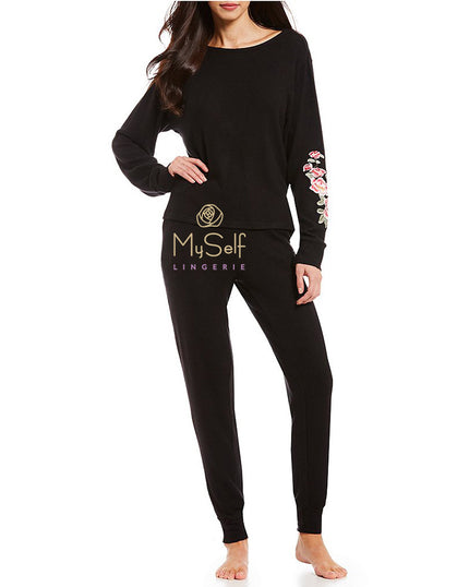 flora nikrooz Q80784 Melrose Embroidered Knit Pajamas myselflingerie.com