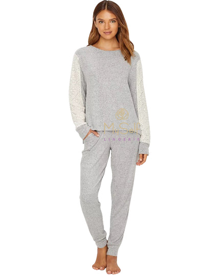 Flora Nikrooz Q80766 Harbor Lace Trim Cozy Fleece Pajamas MYSELFLINGERIE.COM