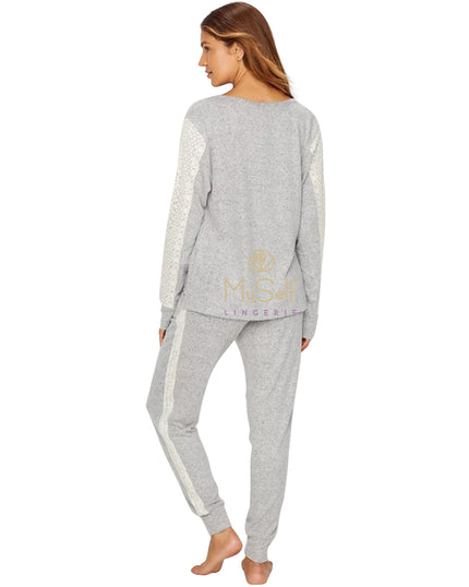 Flora Nikrooz Q80766 Harbor Lace Trim Cozy Fleece Pajamas MYSELFLINGERIE.COM