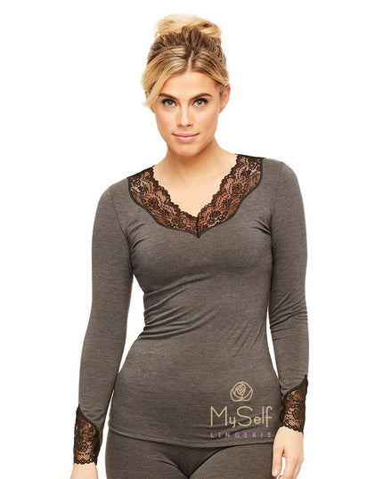 BodyBliss 9401 BodyBliss Long Sleeve Pajama Top MYSELFLINGERIE.COM