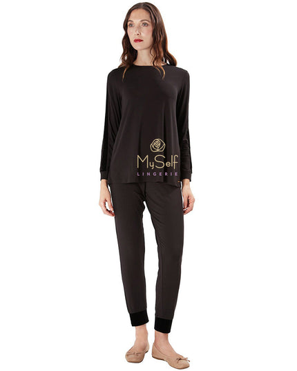Me Moi CPJ00149 Velvet Trimmed Modal Pajamas myselflingerie.com