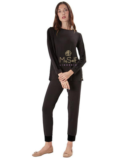 Me Moi CPJ00149 Velvet Trimmed Modal Pajamas myselflingerie.com