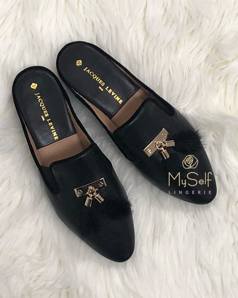 Jacques Levine Camilla Genuine Leather Slippers with Tassel MYSELFLINGERIE.COM