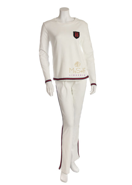 Pierre Balmingo Paris 03-4612A White Pajamas with Navy and Red Trim myselflingerie.com