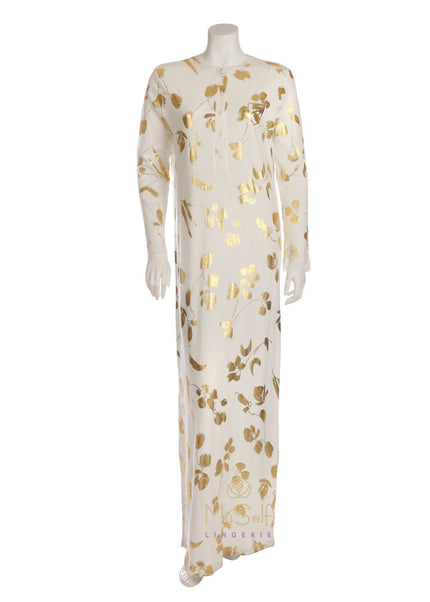 Pierre Balmingo Paris 05-4277AZ White and Gold Button Front Nightgown myselflingerie.com