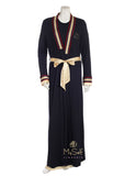 Pierre Balmingo Paris 05-4289 Navy Wrap Robe with Gold and Red Trim myselflingerie.com