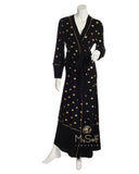 Pierre Balmingo Paris Gold Star Print Black Modal Wrap Robe