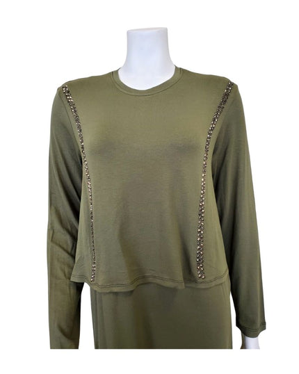 Pierre Balmingo Paris 05-4524A-NLL Olive Modal Nursing Nightgown with Gemstones myselflingerie.com