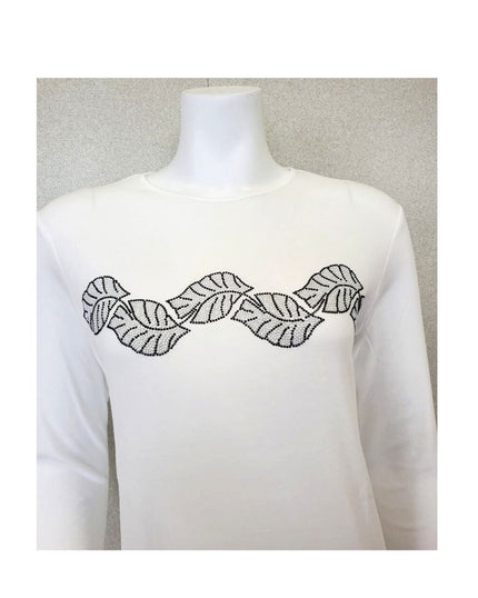 Pierre Balmingo Paris 05-4554A-LL Stone Leaves Design White Modal Nightgown myselflingerie.com