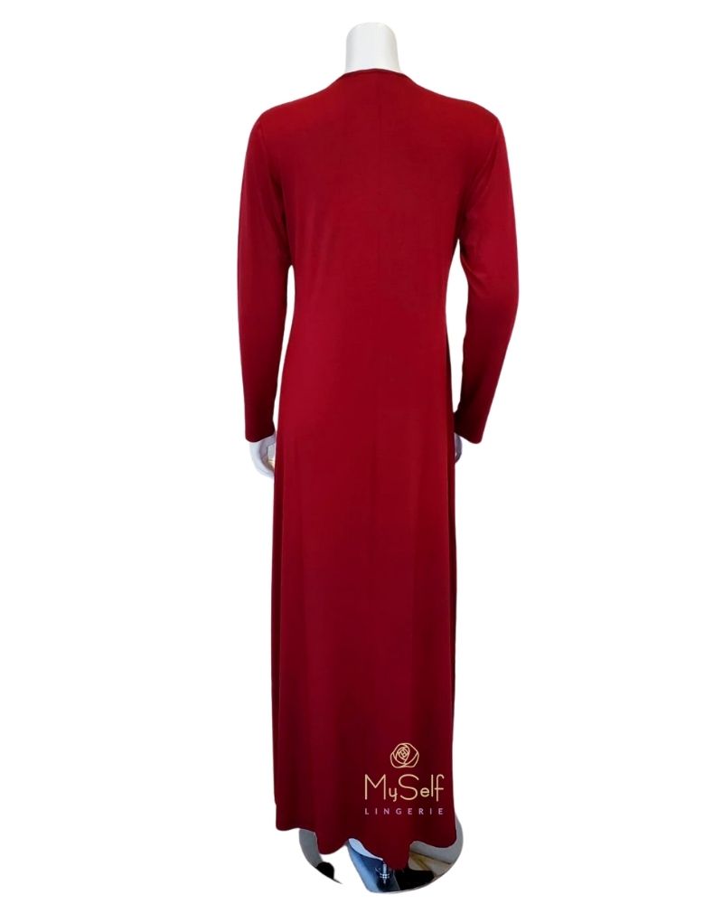 Clara Rossi 06 Burgundy Button Down Lace Trim Modal Nightgown myselflingerie.com