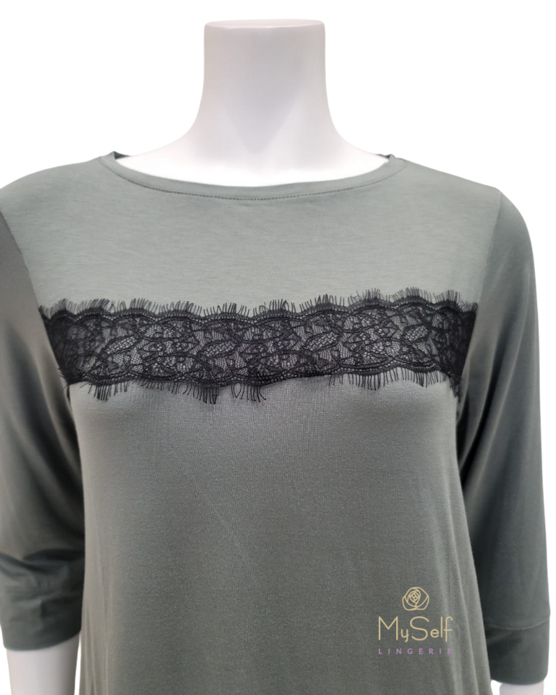 Oh! Zuza OZ210PJ Agave Green Accented Tunic Style Modal Pajamas Set myselflingerie.com