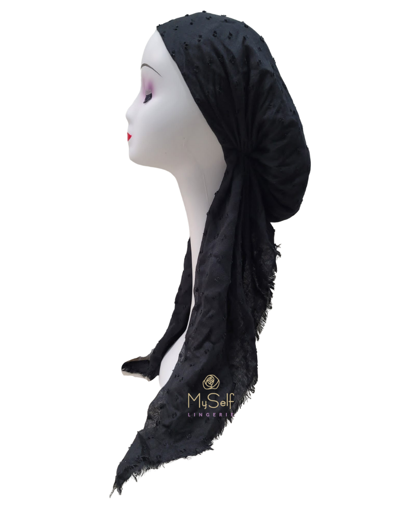 Lizi Headwear Textured Solid Black Pre-Tied Bandanna myselflingerie.com