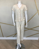 1108457 Ivory Floral Addi Short Sleeve Pajama Top and Long Pants Set