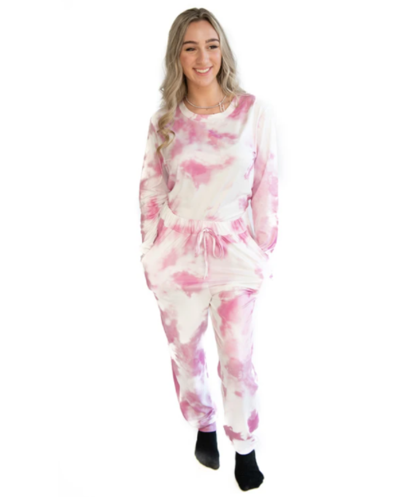 The Splattered Pink Tie Dye Cotton Blend Pajamas Set
