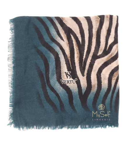 Lizi Headwear Tan/Teal Zebra Square Scarf with Light Non Slip Grip myselflingerie.com