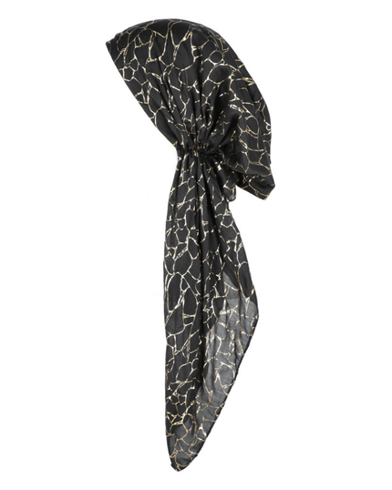 Lizi Headwear Black/Gold Marble Foil Pre-Tied Bandanna myselflingerie.com