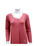 Iora 20413C Rose Lace Scallop Neck Button Down Modal Nightgown MYSELFLINGERIE.COM