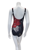 21RO172U Black & Red Square Neck Floral Bathing Suit