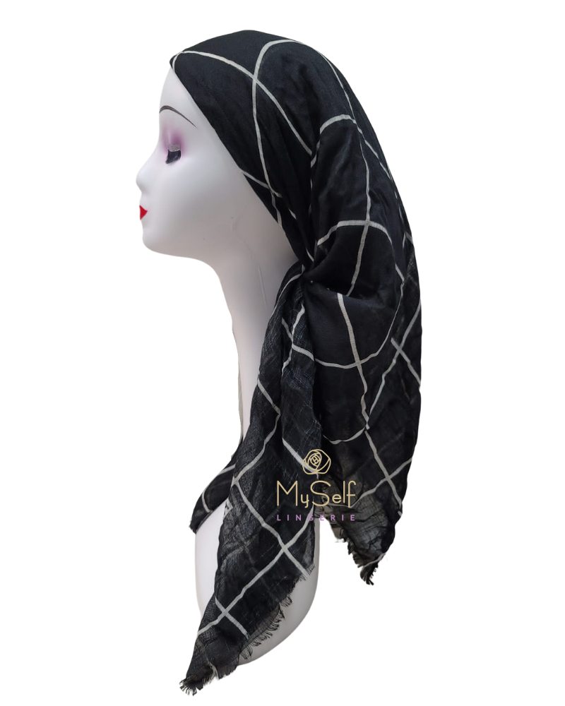 Lizi Headwear Open Back Black Plaid Pre-Tied Bandanna myselflingerie.com