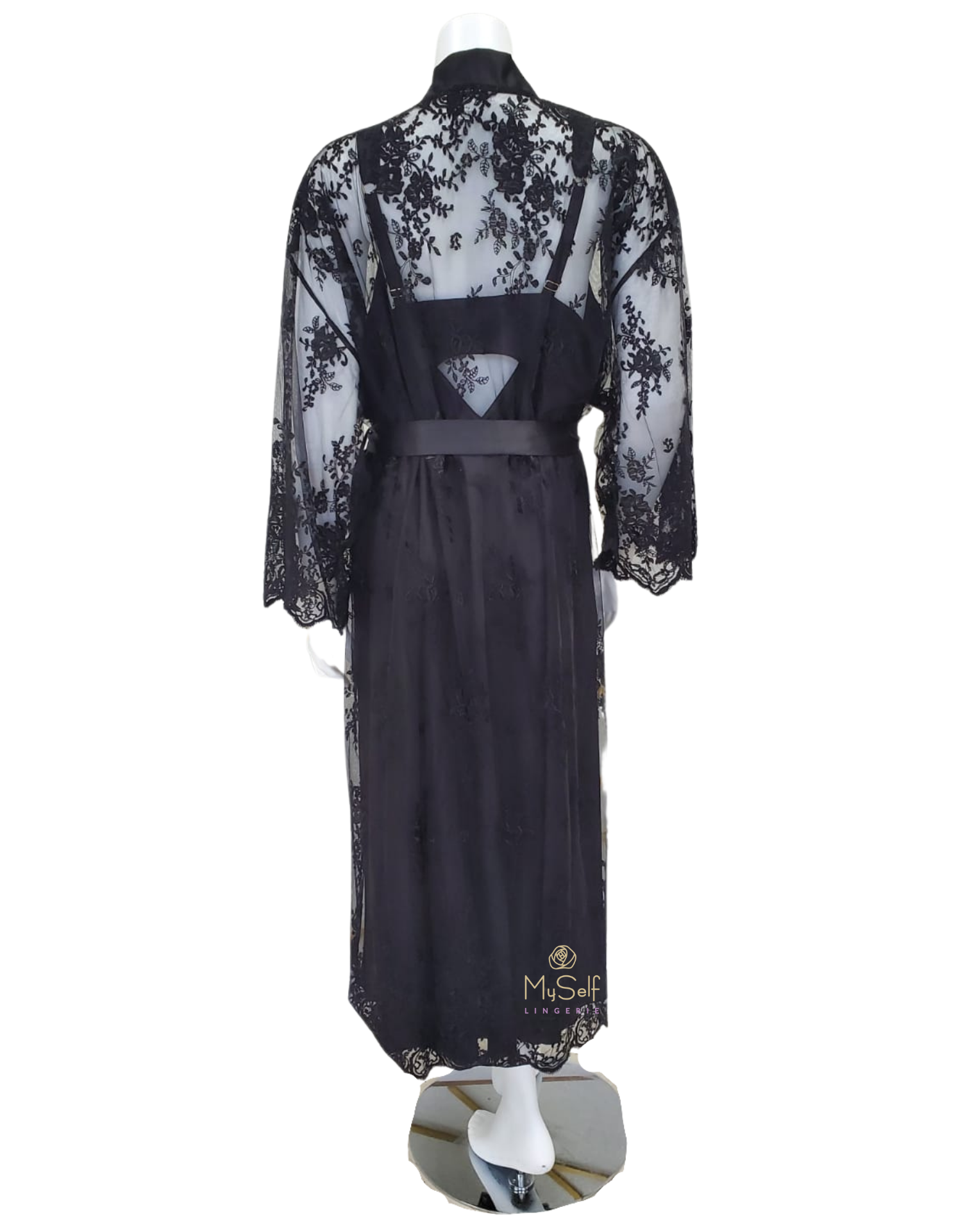 Rya Collection 220X Black Darling Embroidered Lace Robe Plus Sizes myselflingerie.com