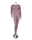 Jackie O'Loungewear PJ-MDLRB-RS Rose Ribbed V Neck Lace Modal Pajamas Set myselflingerie.com