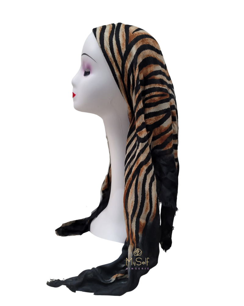 Lizi Headwear Open Back Brown/Black Zebra Pre-Tied Bandanna myselfingerie.com