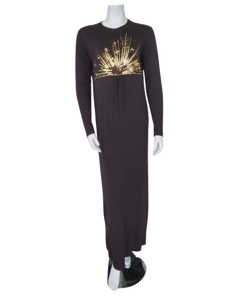 Pierre Balmingo Paris 05-4520A-LL Gold Starburst Design Black Pull On Modal Nightgown myselflingerie.com