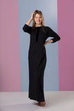 Ellwi Black Cotton Nightgown with Crushed Velvet Trim