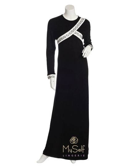 Pierre Balmingo Paris 05-4317-ALL Rhinestone Pattern Black Nightgown myselflingerie.com