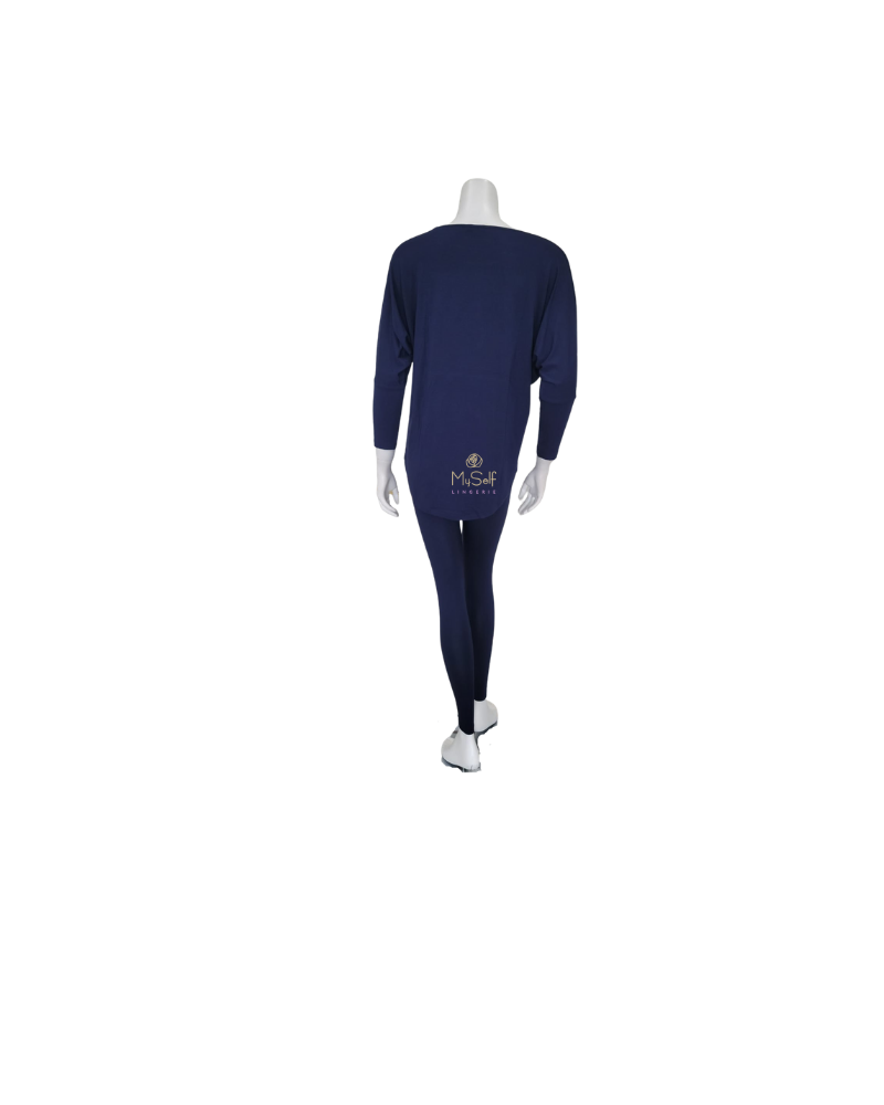 3049-R Navy Round Neck Modal Pajamas Set