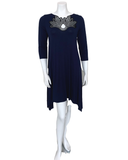 Oh! Zuza Navy Flared Modal Nightshirt with Black Lace Neckline