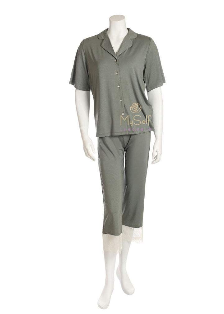 Vanilla Night and Day 3207 Lace  Lined Short Sleeve Button Down Pajamas MYSELFLINGERIE.COM