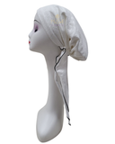 Triple Up White Floral Lined Pre-Tied Bandanna with Black Stitching