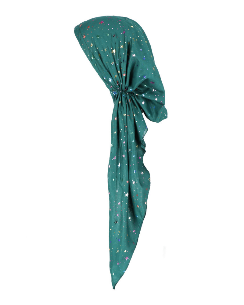 Lizi Headwear Green/Colorful Foil Stars  Pre-Tied Bandanna myselflingerie.com