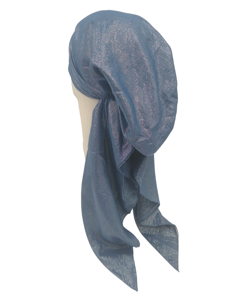 SG CS01-JS Jeans/Silver Metallic Cotton Pre-Tied Tichel myselflingerie.com