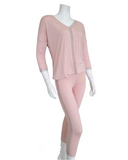 Vanilla Night and Day Dusty Pink Modal V Neck Lace Pajamas Set